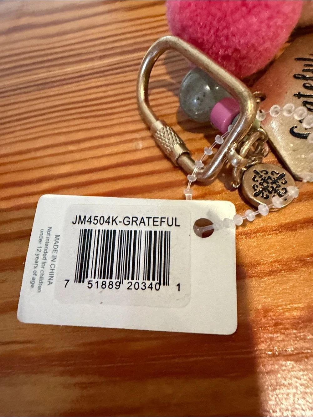 Tassel Pom Pom Keychain with 'Grateful Thankful Blessed' Charm - Pink & Yellow